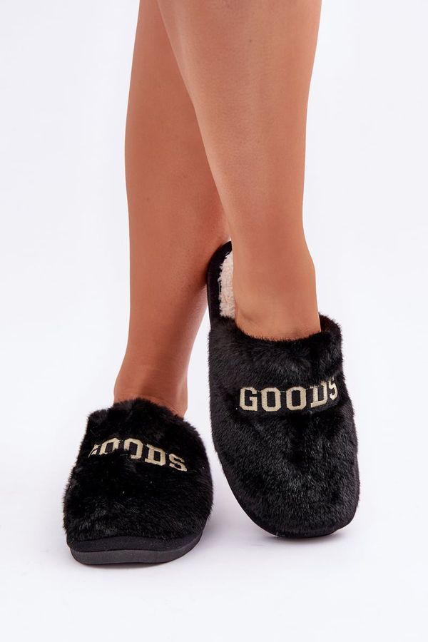 marka niezdefiniowana marka niezdefiniowana Women's Slippers With Fur And Print Black Kalelia