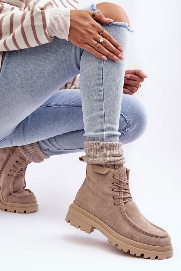 marka niezdefiniowana marka niezdefiniowana Women's Trapper Boots with Zip Beige Apolosi