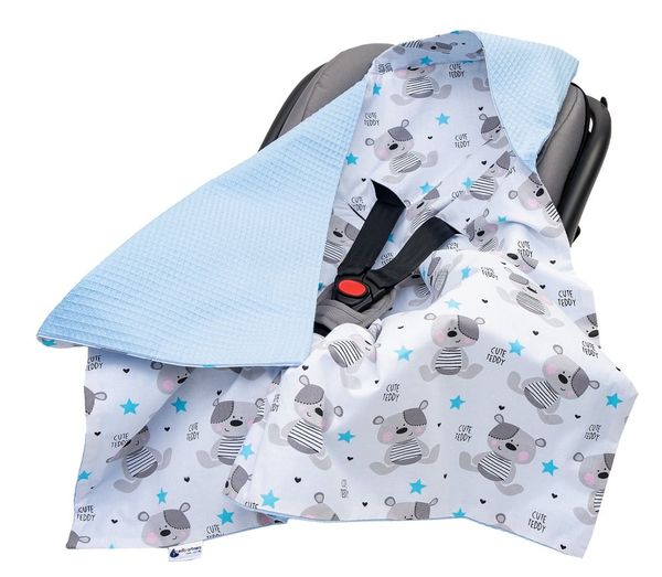 Medi Partners Medi Partners Baby carrier wrap – blanket with hood 85x85 cm – Wafel – Teddy + blue Wafel