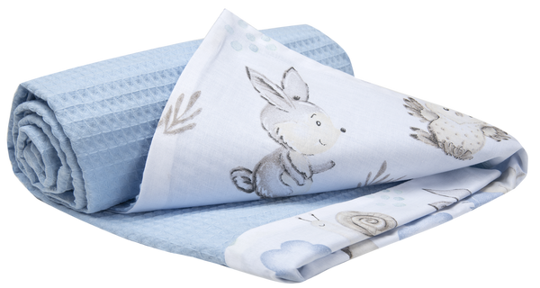 Medi Partners Medi Partners Blanket 75x100 cotton + cotton Waffle – Deer and hedgehog + light blue Waffle
