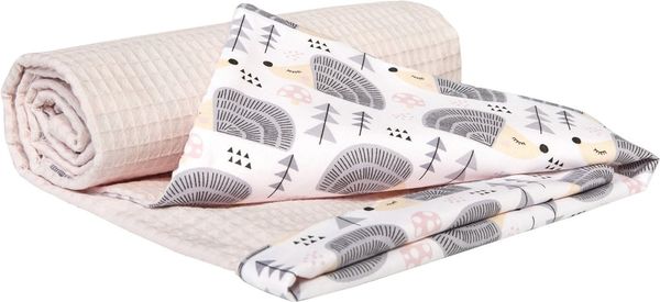 Medi Partners Medi Partners Blanket 75x100 cotton + cotton Waffle – Hedgehogs + light pink waffle