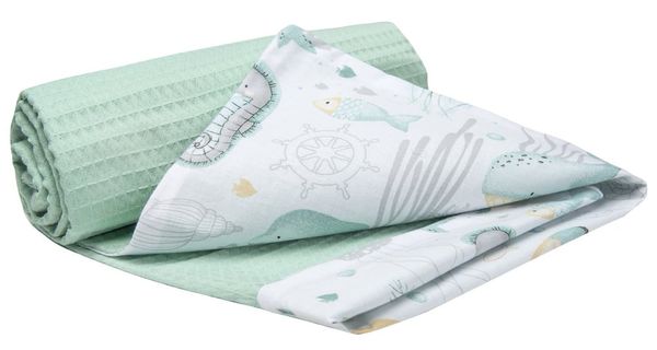 Medi Partners Medi Partners Blanket 75x100 cotton + cotton Waffle – Ocean + mint Waffle
