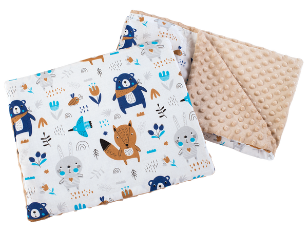 Medi Partners Medi Partners Quilt 55x75 + pillow 35x30 cotton + minky – Animals in the forest + beige minky