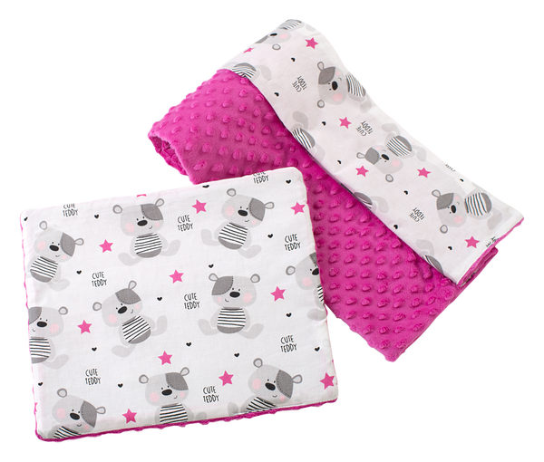 Medi Partners Medi Partners Quilt 75x100 + pillow 35x30 cotton + minky – Teddy + dark pink minky