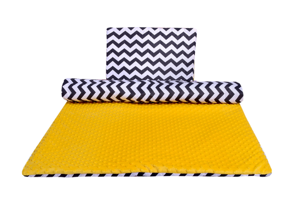 Medi Partners Medi Partners Quilt 75x100 + pillow 35x30 cotton + minky – Zygzag + yellow minky