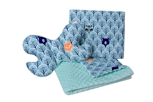 Medi Partners Medi Partners Quilt set with a stroller pillow + butterfly – Forest + minty minky