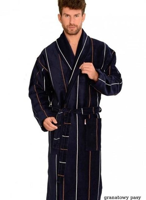 De Lafense Men's bathrobe De Lafense 803 M-2XL navy blue - stripes 087