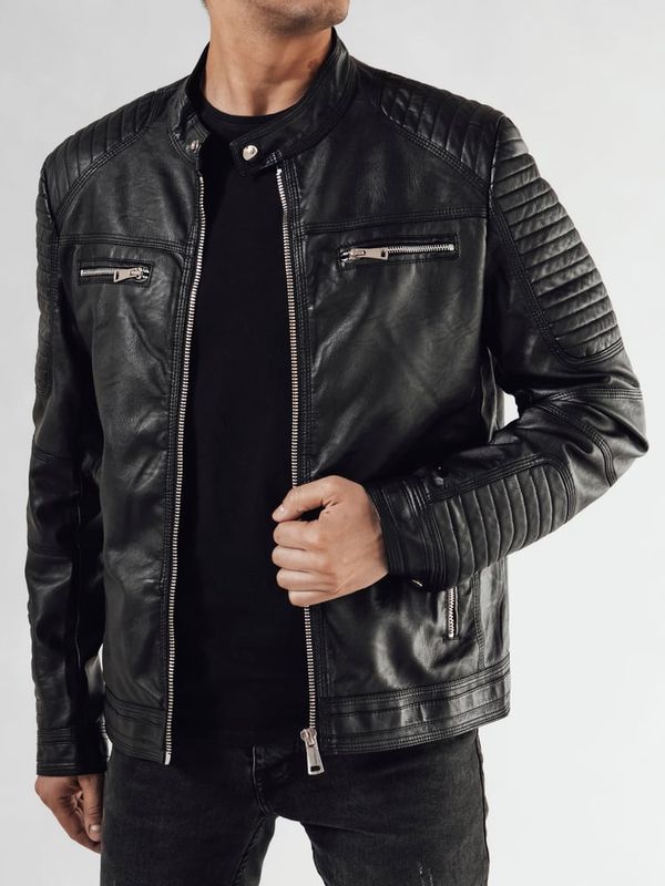 DStreet Men's Black Leather Dstreet Jacket