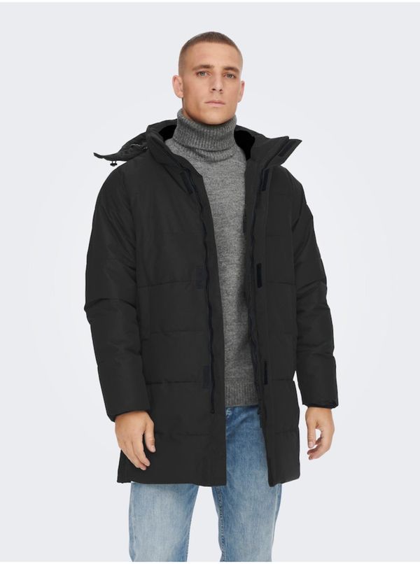 Only Men's Black Quilted Winter Coat ONLY & SONS Carl - Men