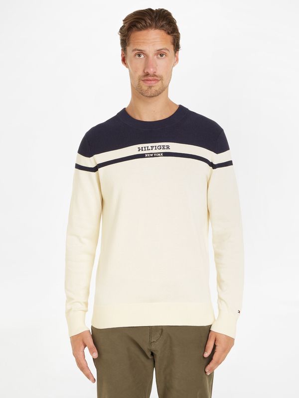 Tommy Hilfiger Men's cream sweater Tommy Hilfiger Colorblock Graphic