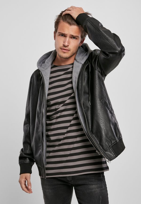 UC Men Men's Faux Leather Fleece Jacket - Black/Grey