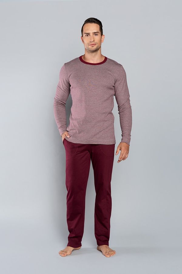 Italian Fashion Men's pajamas Hilton long sleeves, long pants - melange-burgundy/burgundy