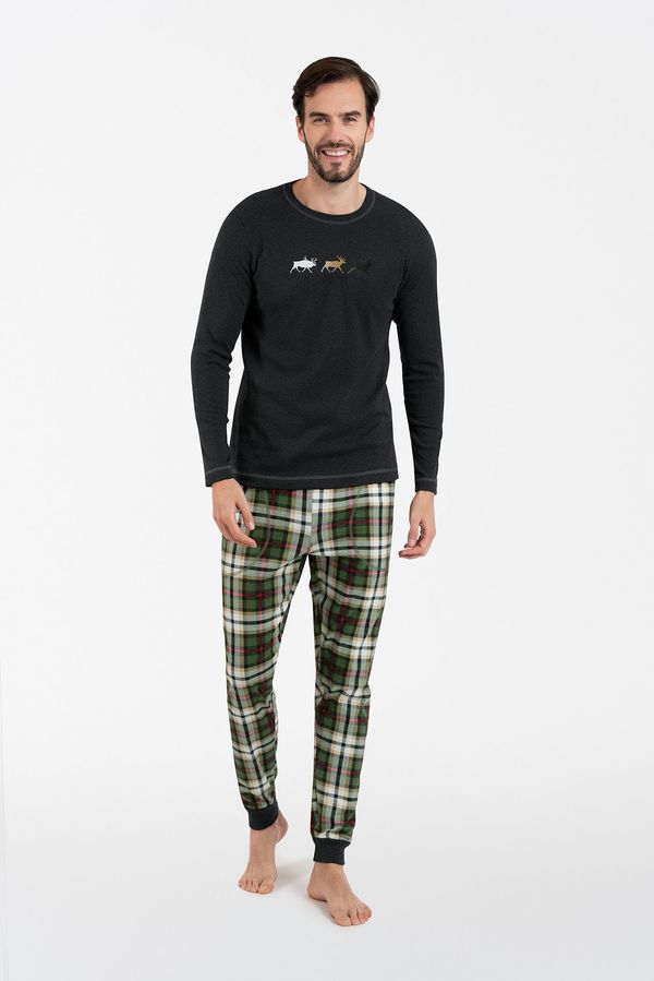 Italian Fashion Men's pajamas Seward long sleeves, long pants - dark melange/print