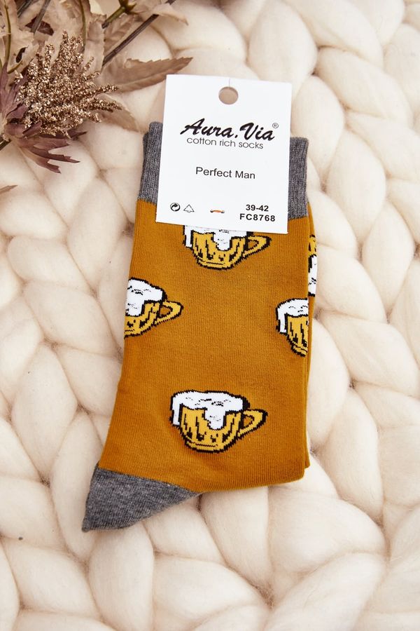 Kesi Men's Patterned Socks Beer Yellow and Grey