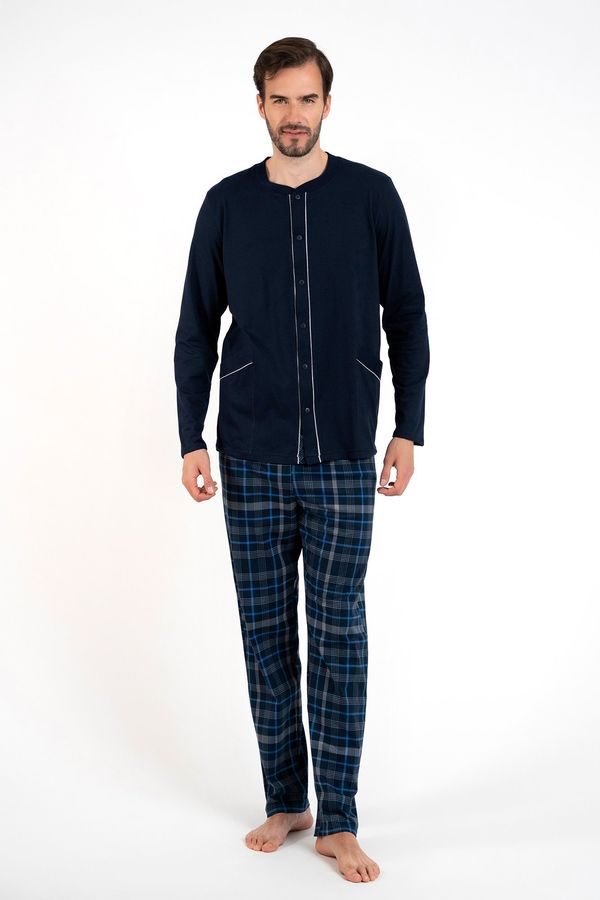 Italian Fashion Men's pyjamas Jakub, long sleeves, long pants - navy blue/print