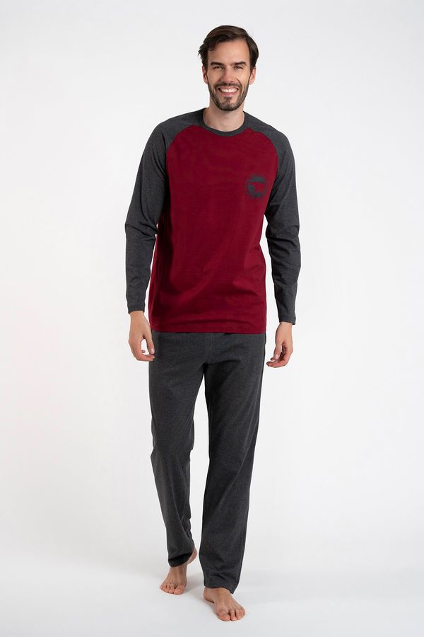 Italian Fashion Men's pyjamas Morten, long sleeves, long trousers - burgundy/dark melange