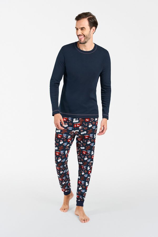 Italian Fashion Men's pyjamas Rojas long sleeves, long pants - navy blue/print