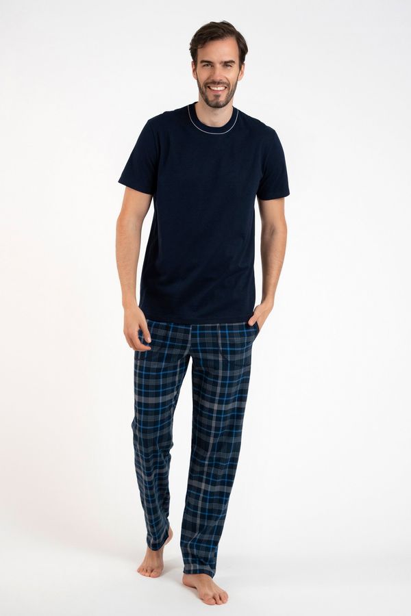 Italian Fashion Men's pyjamas Ruben, short sleeves, long trousers - navy blue/print