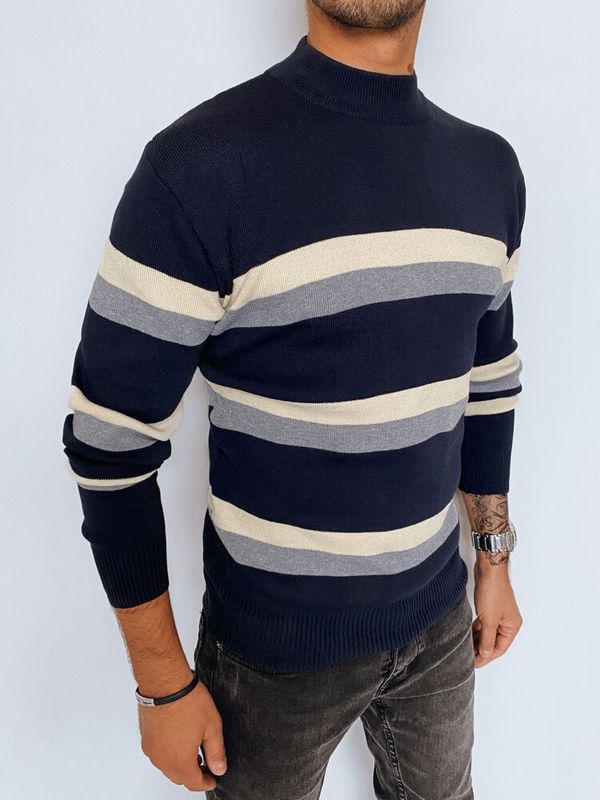 DStreet Men's striped turtleneck sweater, navy blue Dstreet