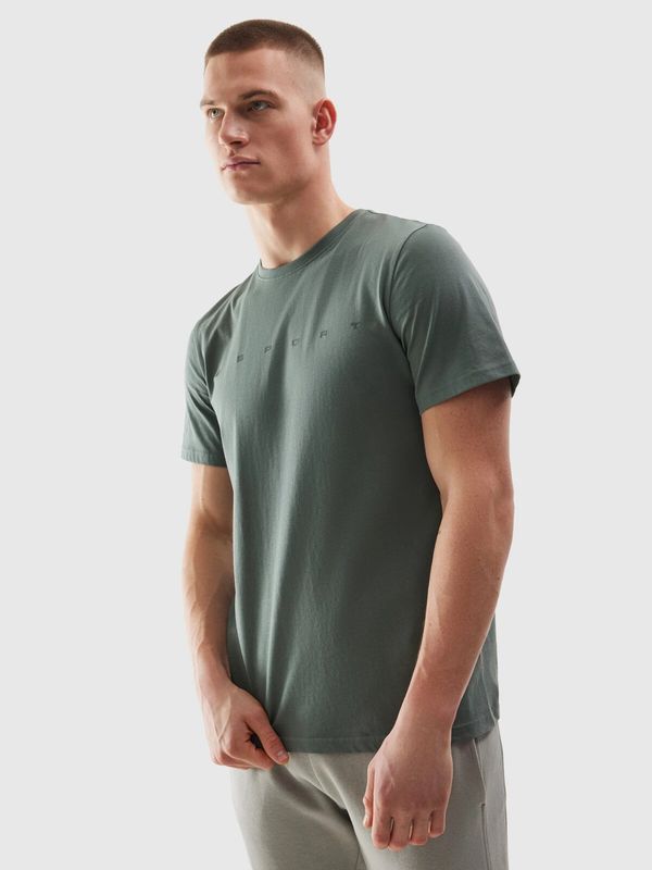 4F Men's T-shirt in a regular fit made of organic cotton with a 4F print - khaki