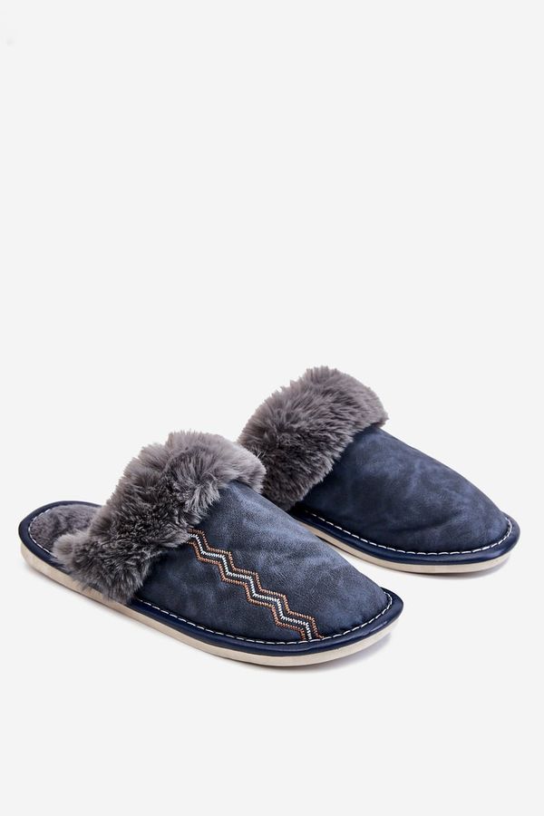 Kesi Men's warm slippers with fur navy blue Aron
