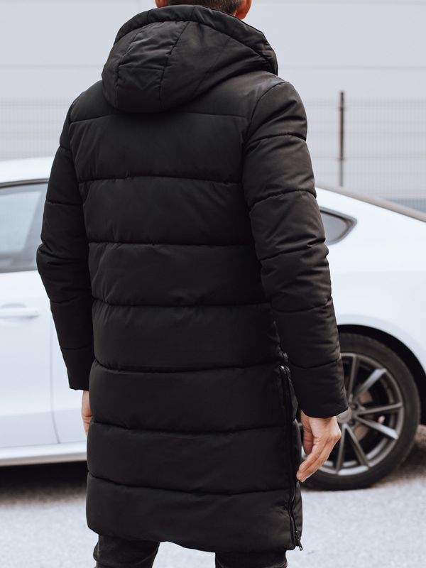 DStreet Men's winter long jacket with hood quilted black Dstreet