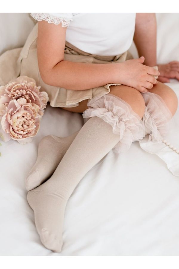 Milena Milena Cotton Knee High Socks For Children With Tulle Beige