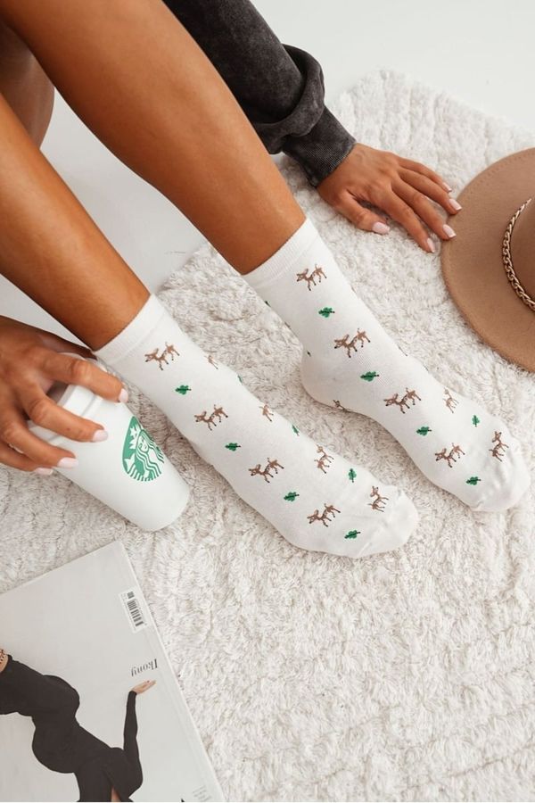 Milena Milena Cotton Women's Socks With Deer White