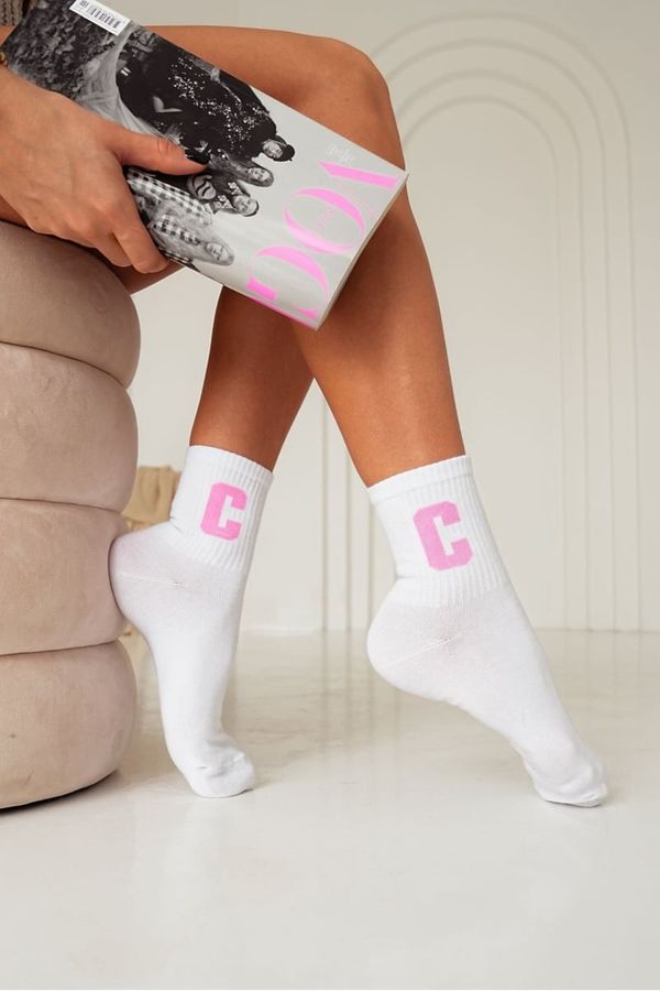 Milena Milena Cotton Women's Socks With Letter C White