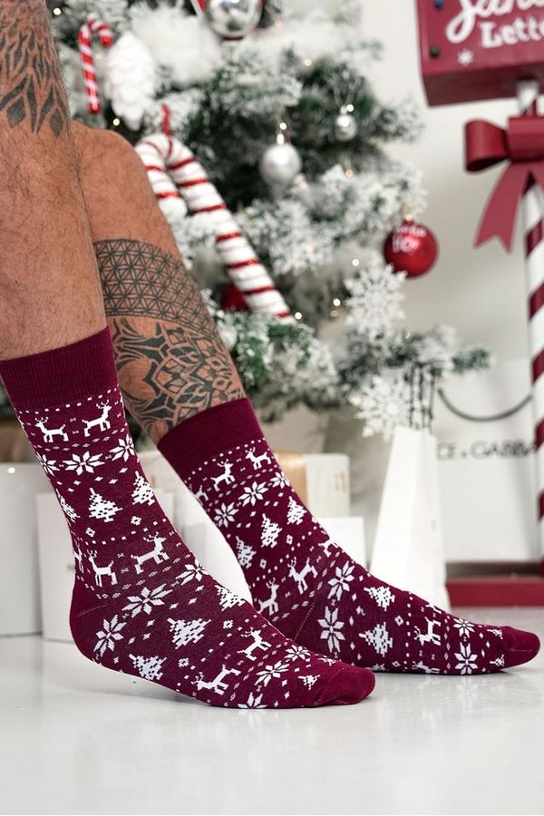 Milena Milena Men's Christmas Socks Norwegian Pattern Burgundy