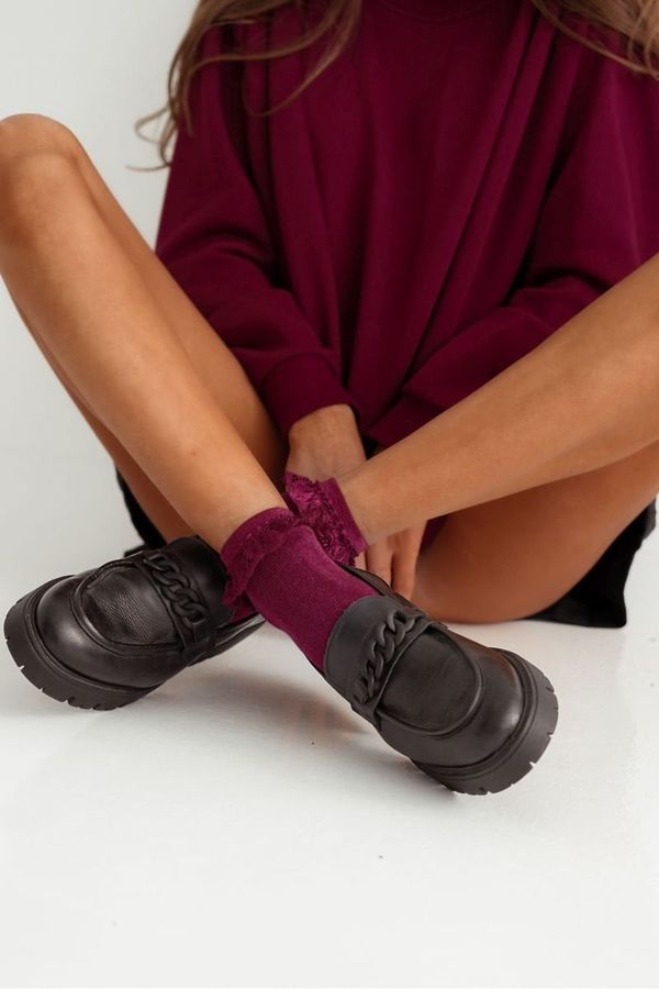 Milena Milena Women's Cotton Socks With Lace Burgundy