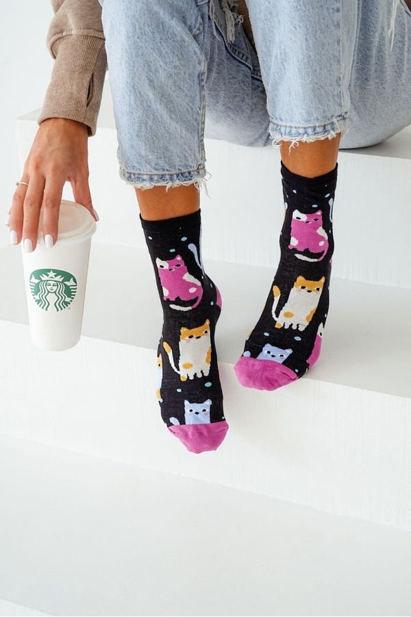 Milena Milena Women's socks colorful cats and dots black