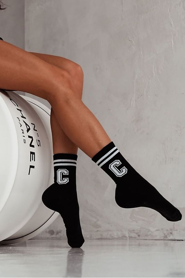 Milena Milena Women's Socks With Straps And Letter C Black