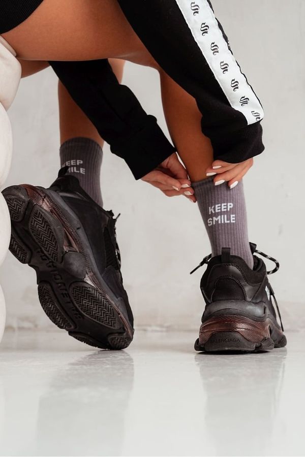 Milena Milena Women's Socks With The Phrase Keep Smile Graphite