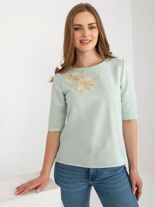 Fashionhunters Mint formal blouse with short sleeves
