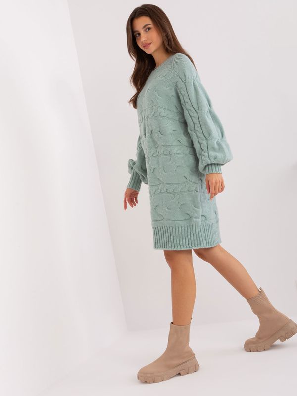 Fashionhunters Mint knitted dress with braids