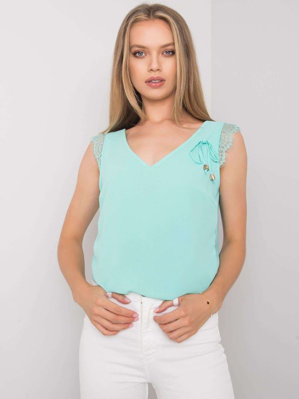 Fashionhunters Mint top with lace inserts
