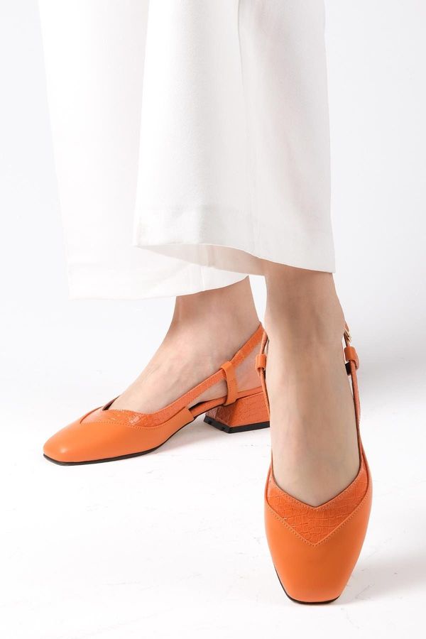 Mio Gusto Mio Gusto Aurelia Orange Women's Open Back Short Heeled Shoes