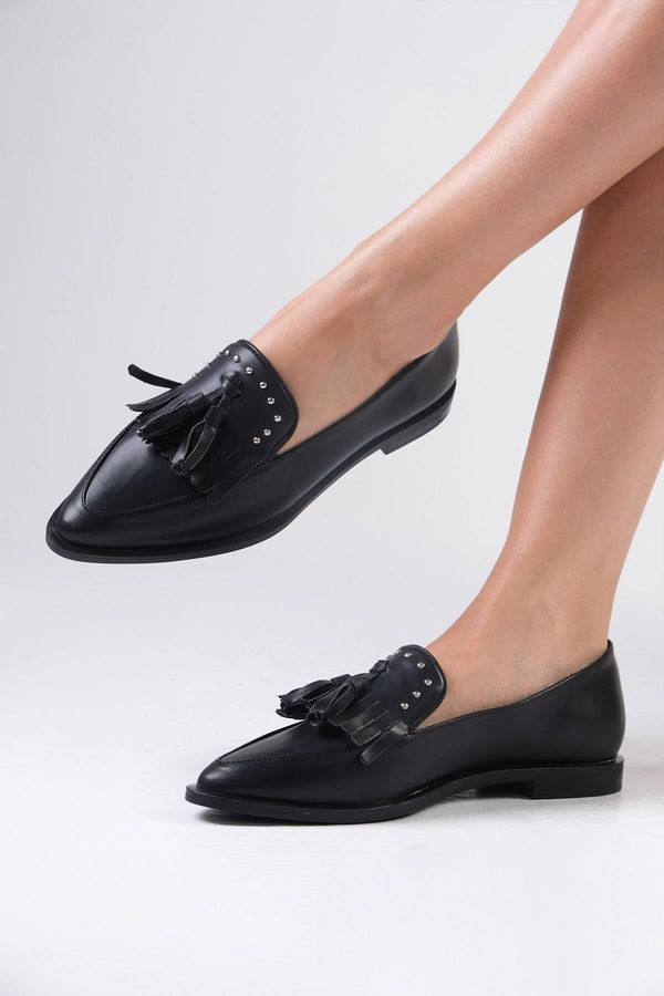 Mio Gusto Mio Gusto Brianna Women's Black Studded And Tasseled Loafers Casual Flat Shoes.