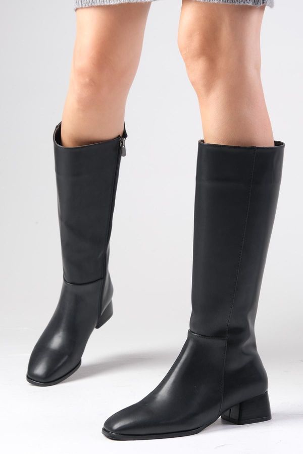 Mio Gusto Mio Gusto Briony Black Color Side Zipper, Thin Faux Für Lined Blunt Toe Women's High Heel Boots