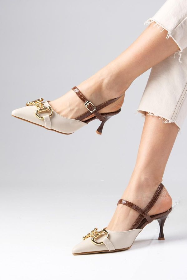 Mio Gusto Mio Gusto Felicity Nude Women's Heeled Shoes with Buckle Accessorie Open Back with Buckle in the Side.