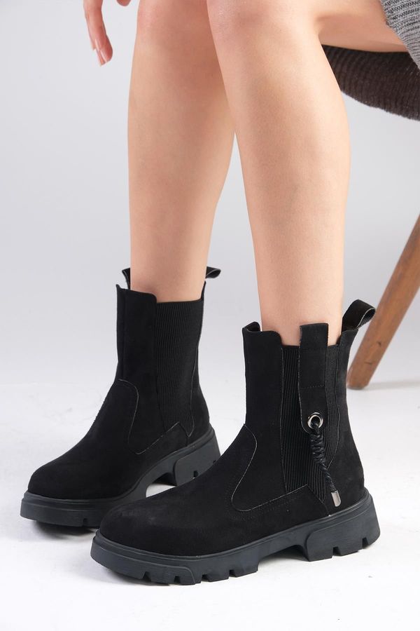 Mio Gusto Mio Gusto Hera Black Color Elastic Thick Sole Women's Ankle Boots