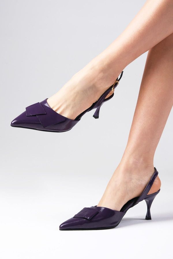 Mio Gusto Mio Gusto Josephine Genuine Patent Leather Purple Color Open Back Women's Heeled Shoes