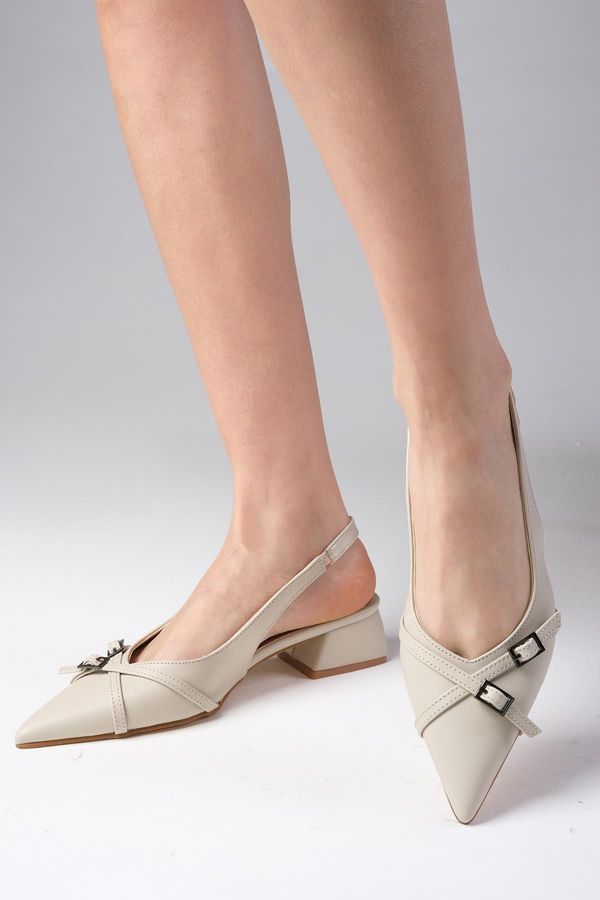 Mio Gusto Mio Gusto Leia Beige Color Open Back Pointed Toe Short Heeled Women's Shoes