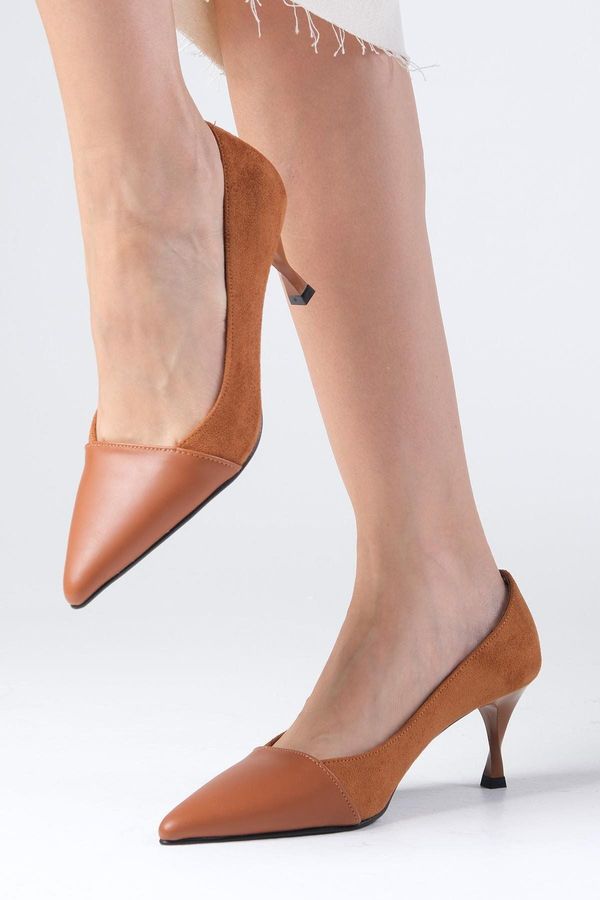 Mio Gusto Mio Gusto Lina Tan Women's Shoes with Suede And Leather Combination Heels.