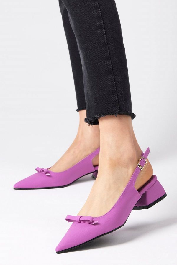 Mio Gusto Mio Gusto Lynn Purple Women's Short Heeled Shoes with Open Back Matte Satin Fabric.