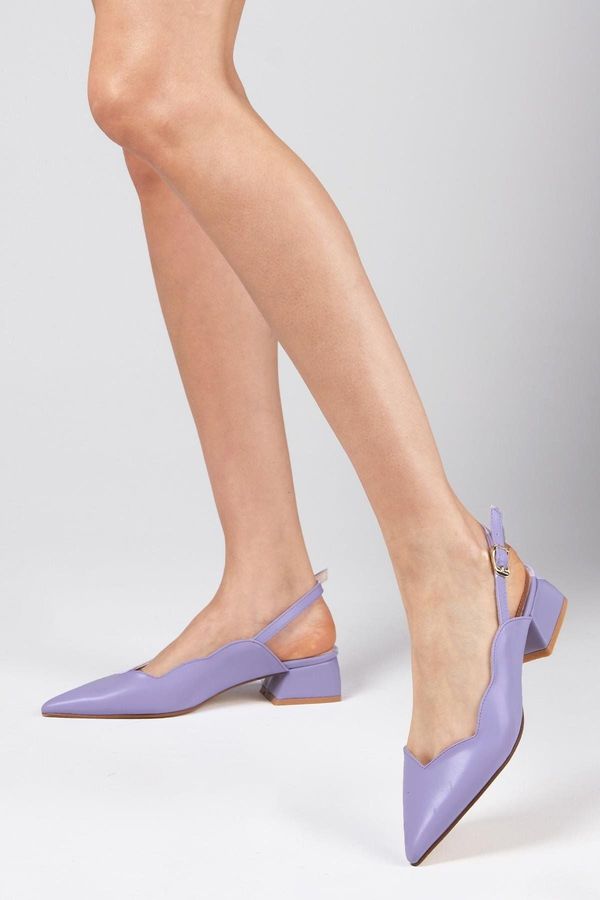 Mio Gusto Mio Gusto Marsha Lilac Women's Open Back Short Heeled Shoes with Buckle in the Side.