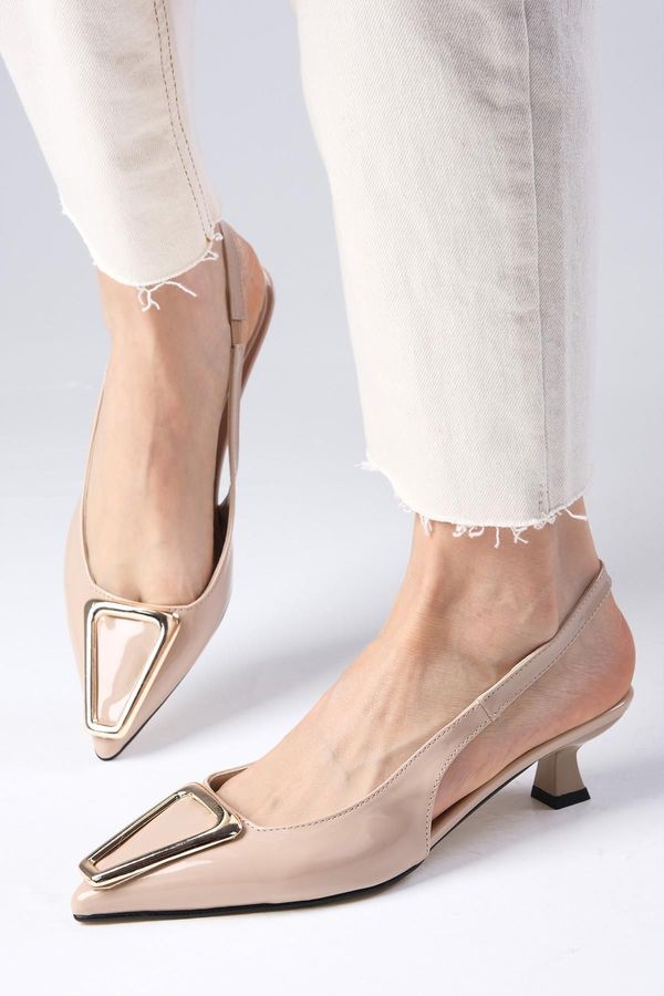 Mio Gusto Mio Gusto Milena Nude Patent Leather Metal Buckle Accessory Mini Heel Women's Shoes