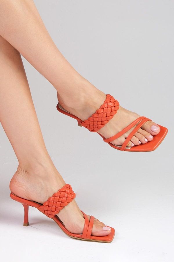 Mio Gusto Mio Gusto Petra Women's Slippers From Genuine Leather Orange Color Heeled Shoes.