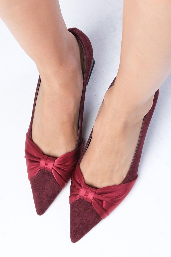 Mio Gusto Mio Gusto Rose Claret Red Suede Pointed Toe Satin Bow Thick Heel Women's Heeled Shoes